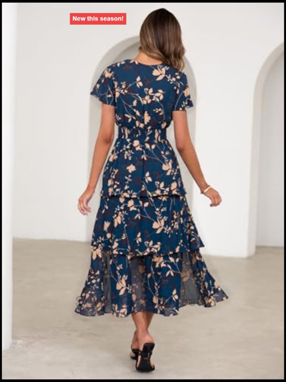 Women Floral Summer Maxi Dress Boho Flowy Ruffle Tiered Short Sleeve V Neck - Picture 4 of 7